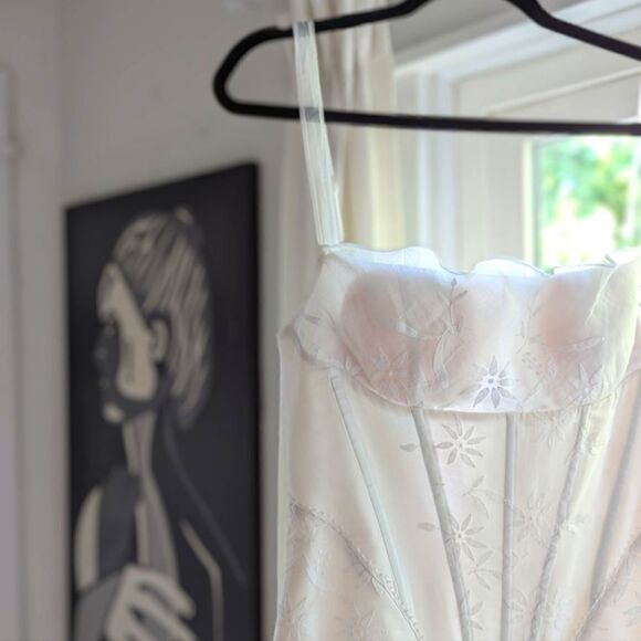 Custom Vintage Organdy Floral Embroidered Wedding Dress - Picture 9 of 16